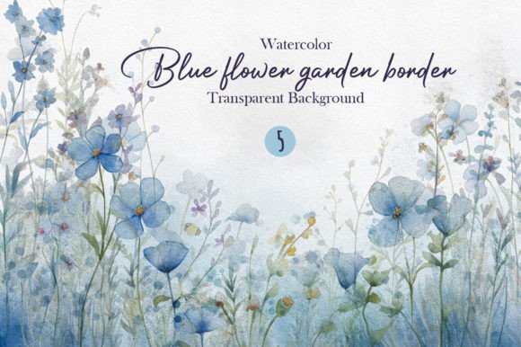 Download Watercolor Blue Flower Garden Border PNG - Watercolor Collection