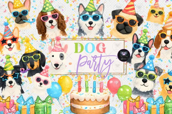 Download Dog Party Clipart Watercolor - Watercolor Collection