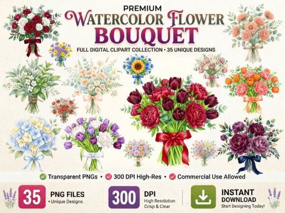 Download Watercolor Flower Bouquet Clipart Bundle - Watercolor Collection