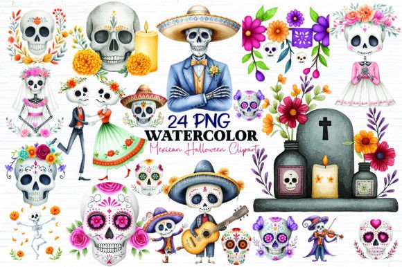 Download Watercolor Mexican Halloween Clipart - Watercolor Collection