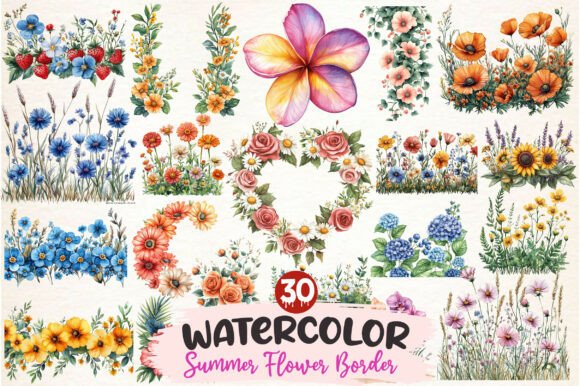 Download Watercolor Summer Flower Border Clipart - Watercolor Collection
